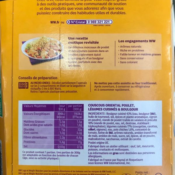 Couscous Oriental Poulet, Légumes Cuisinés et Boulgour