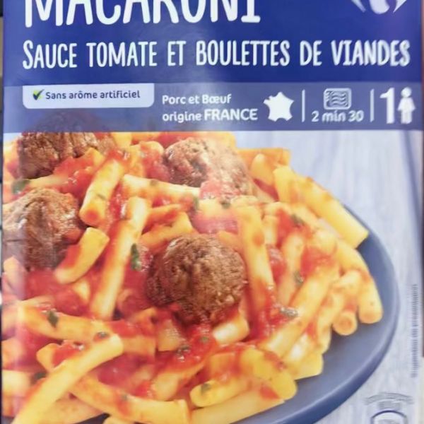 Macaroni sauce tomate et Boulettes de viande