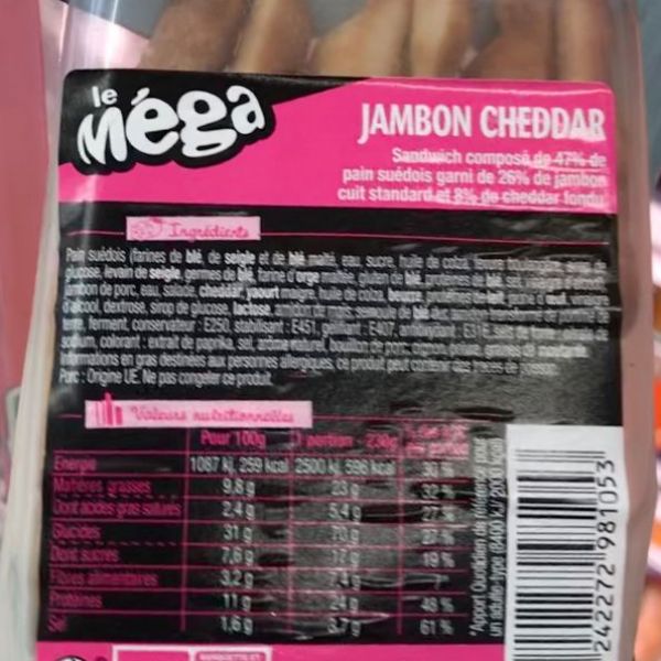 Sandwich Le Méga - Club - Jambon Cheddar x3 / pain suédois