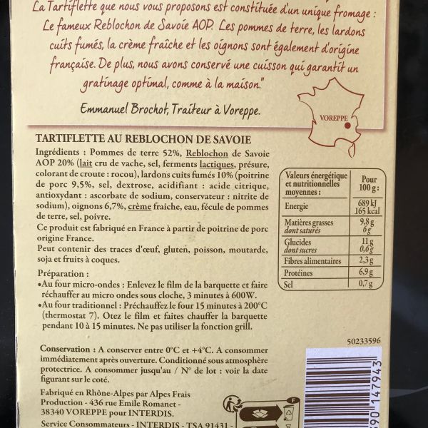 Tartiflette au Reblochon de Savoie